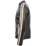 Real Leather Biker Jacket with Racing Stripes Clyde Black - Image 5