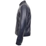 Mens Real Leather Biker Jacket Archie Luna Navy Blue - Image 5