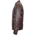 Mens Soft Leather Casual Plain Zip Jacket Matt Zenith Brown - Image 5