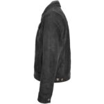 Mens Real Suede Trucker Harrington Jacket Daryl Nova Black - Image 5