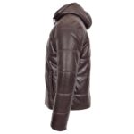 Men’s Leather Puffer Jacket with Removable Hood - Image 7
