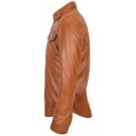 Men’s Leather Shirt Lambskin Western Stylish Shirt TAN - Image 5