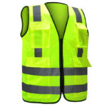 Bright Hi-Vis Safety Vest Backside Cross Reflectives Zipper
