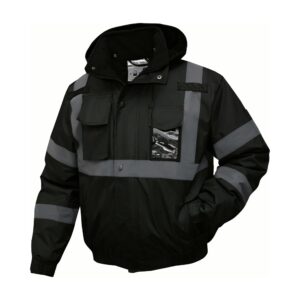 Hi Vis Reflective Black Jacket for Men Waterproof Safety Jacket