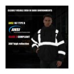 High Visibility Winter Black Bomber Jackets Zip Out Fleece Liner - Image 3