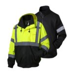 High Visibility Winter Bomber Jackets Zip Out Fleece Liner Reflective Safety Coats
