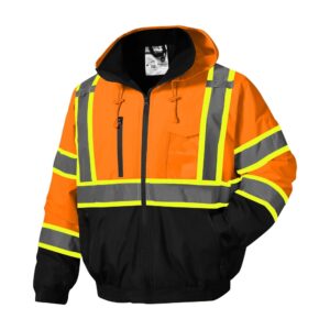 High Visibility Reflective Jackets for Men | Waterproof Class 3 Safety Jacket with Pockets | Hi Vis Orange Coats with Black Bottom | Mens Work Construction Coats for Cold Weather