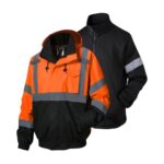 3-in-1 hi-vis winter bomber jacket zip-out fleece waterproof Class-3 orange 3XL men’s