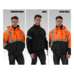 3-in-1 hi-vis winter bomber jacket zip-out fleece waterproof Class-3 orange 3XL men’s - Image 2